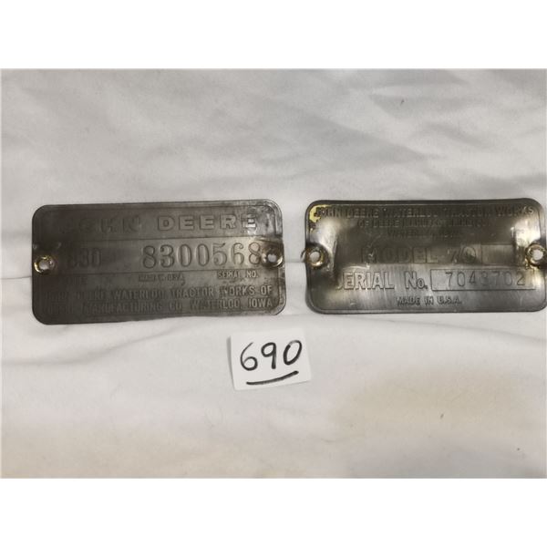 Two Old John Deere Serial Number Tags