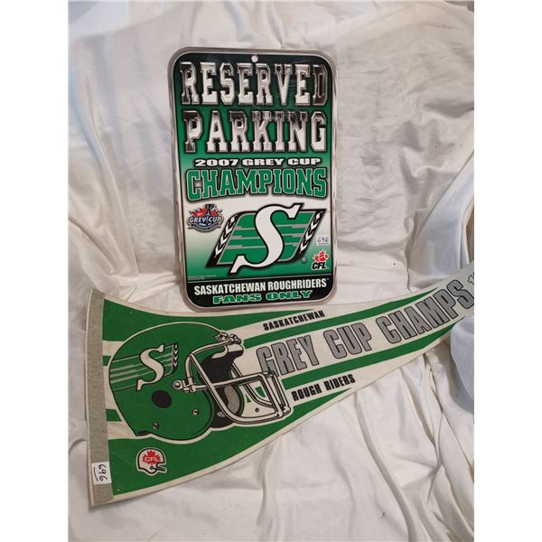 Saskatchewan Roughriders Banner and Parking Sign