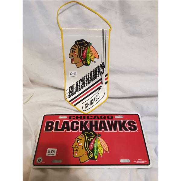 Chicago Blackhawks License Plate and Banner