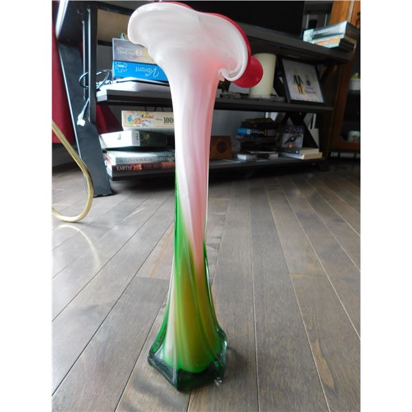 12” MULTI COLOURED MURANO VASE, JACK-IN -THE-PULPIT SHAPE