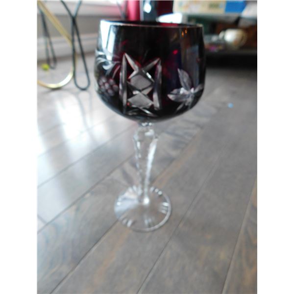 RUBY RED CUT TO CLEAR CRYSTAL WINE GLASS, EARLY