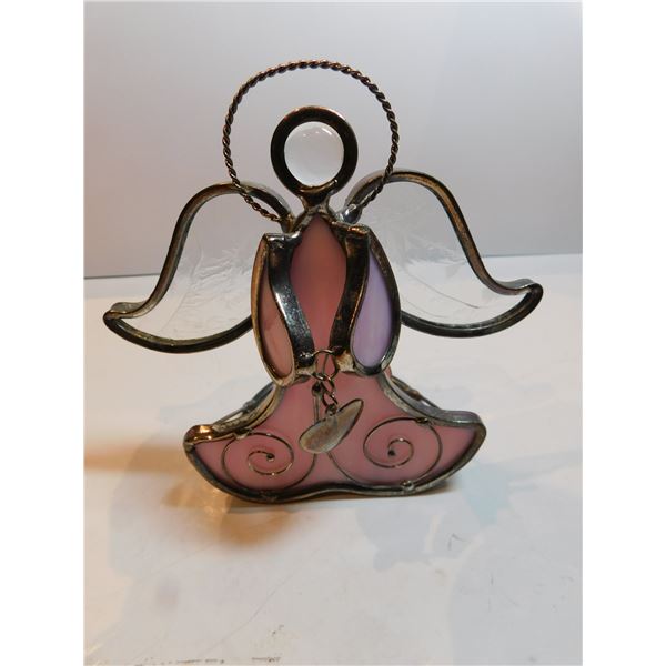 STAIN GLASS ANGEL CANDLE HOLDER