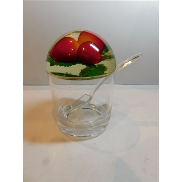 ACRYLIC LUCITE JAM JAR WITH SPOON AND LID