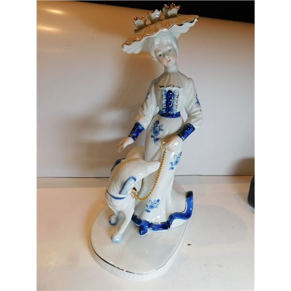 LADY WALKING DOG, PORCELAIN FIGURINE, GERMAN NORITAKE