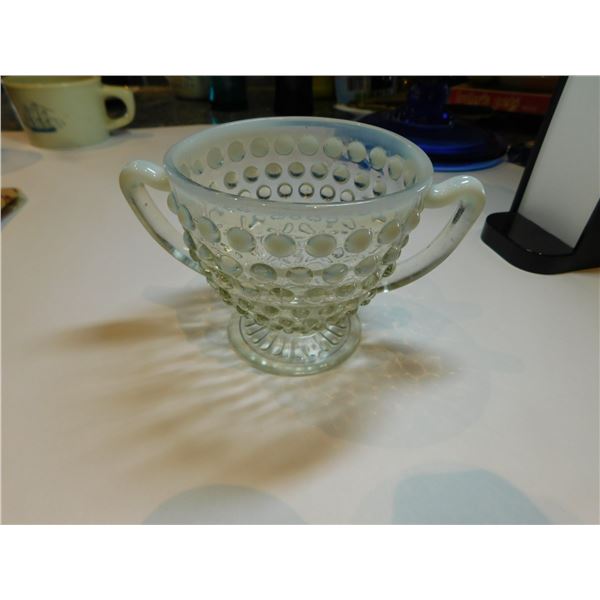 ANCHOR HOCKING MOON STONE HOBNAIL TWO HANDLED SUGAR BOWL