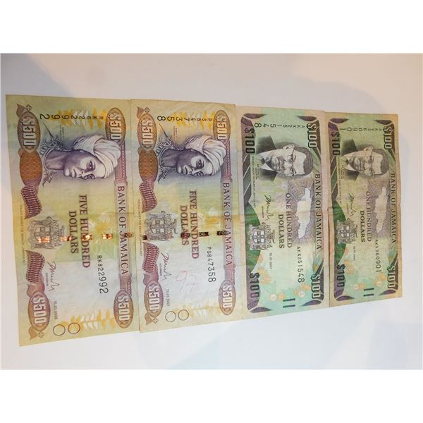 4 JAMAICAN BANK NOTES