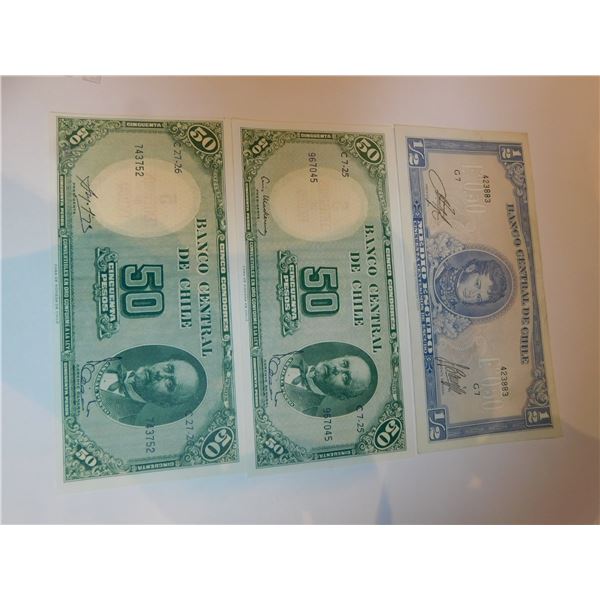3 CHILEAN BANK NOTES