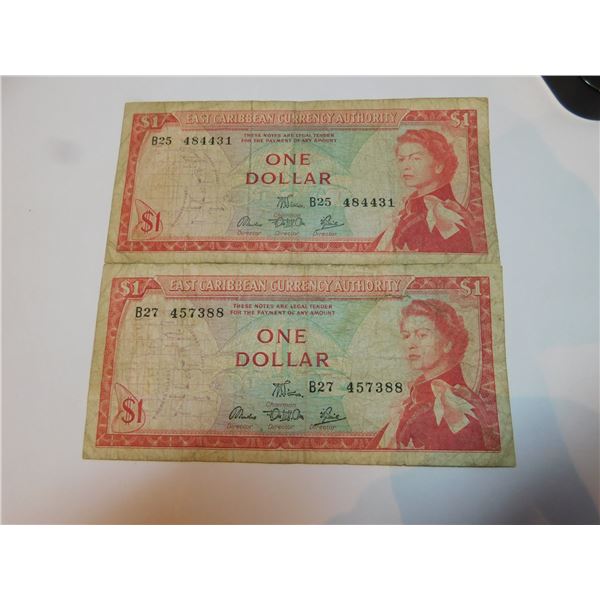 2 EAST CARRIBEAN CURRENCY AUTHORITY BANK NOTES