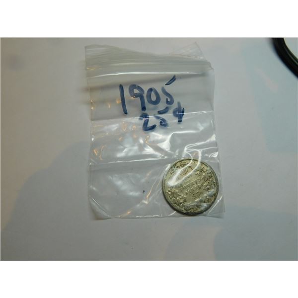 1905 STERLING SILVER TWENTY-FIVE CENT