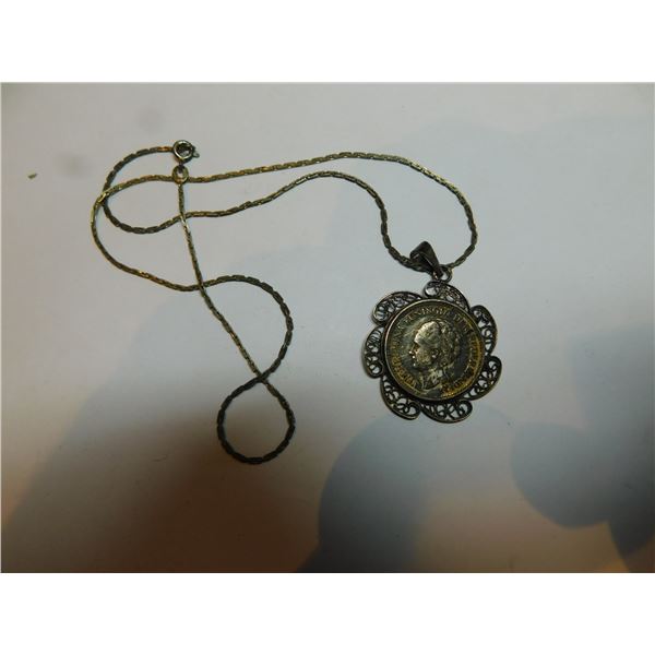 SILVER NETHERLANDS COIN PENDANT ON STERLING CHAIN