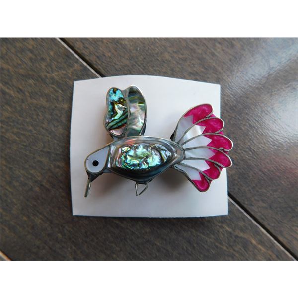 MOTHER OF PEARL HUMMINGBIRD BROACH