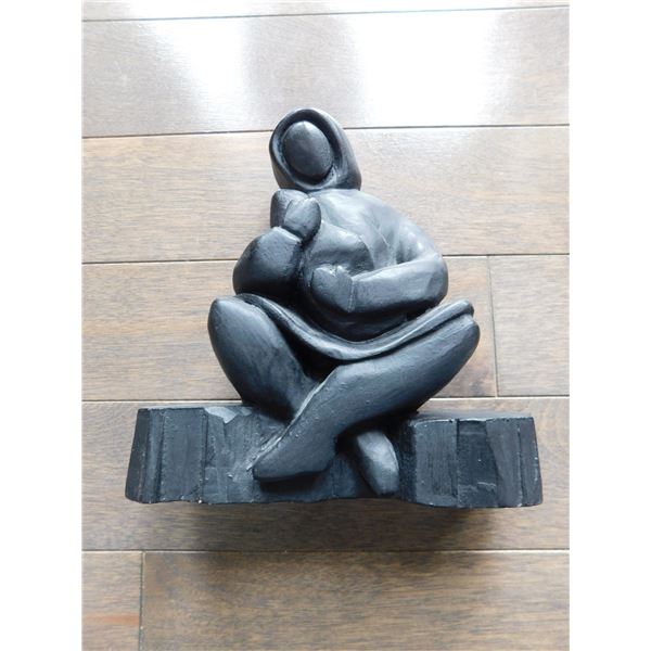 WOODEN CARVED INUIT FIGURE, SIGNED