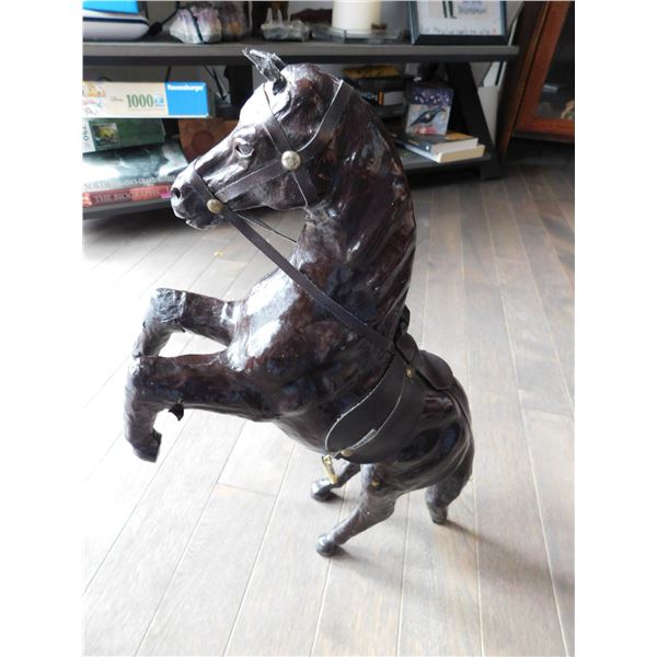 LEATHER REARING HORSE, ANTIQUE