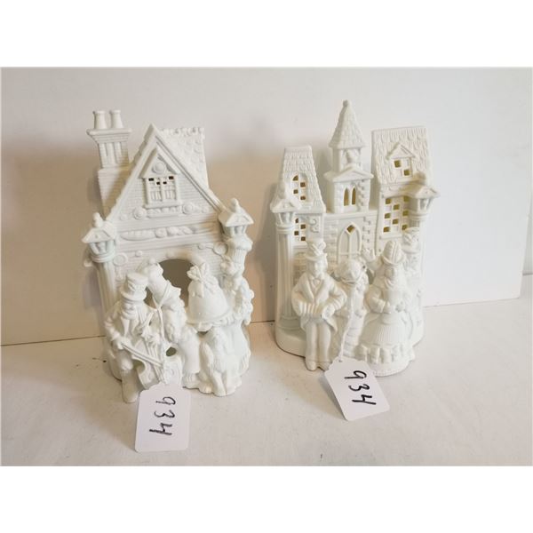 (2) Party Lite Village Carolers Candle Holders, 8”