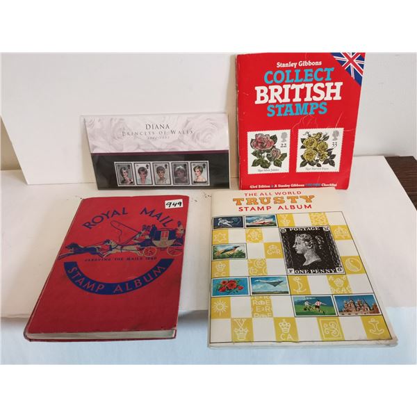 Lot of Books w/ Stamps, Diana 1964-1997 Memorial Stamp Set