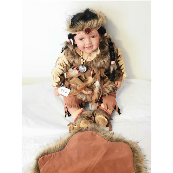 Vintage Porcelain “Native American” Collector Doll – 18” Sitting