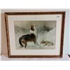 Image 1 : Framed Vintage Art Print of Collie and Lamb in Winter Landscape