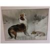 Image 2 : Framed Vintage Art Print of Collie and Lamb in Winter Landscape