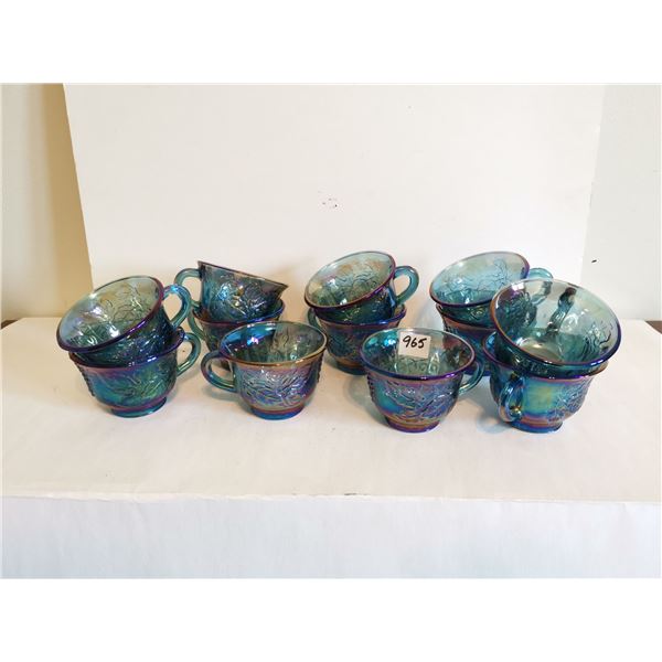 (12) Vintage Blue Indiana Carnival Glass Punchbowl Cups