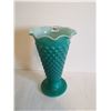 Image 1 : Vintage Teal Milk Glass Vase, 9.5” tall