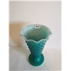 Image 2 : Vintage Teal Milk Glass Vase, 9.5” tall