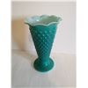 Image 4 : Vintage Teal Milk Glass Vase, 9.5” tall
