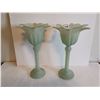 Image 1 : (2) Glass Flower Candle Holders, 11.5” tall