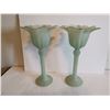 Image 4 : (2) Glass Flower Candle Holders, 11.5” tall