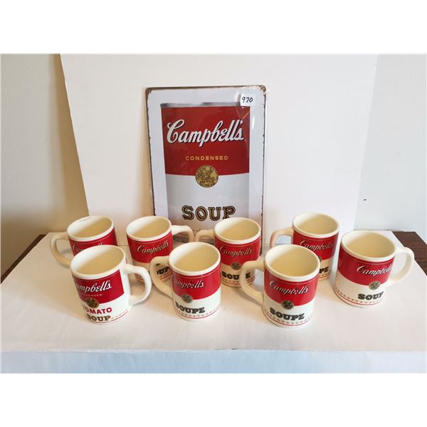 (8) Campbell’s Soup Cups & Campbell’s Soup Sign (8x12”)