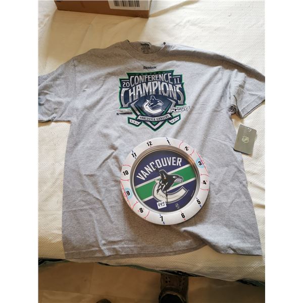 Vancouver Canucks Wall Clock & T-Shirt (XL New w/Tags)