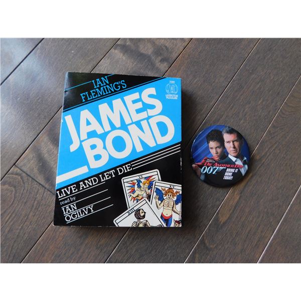 JAMES BOND, SPOKEN BOOK CASSETE AND PINBACK BUTTON