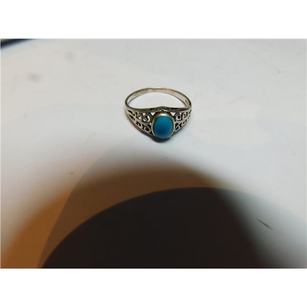 STERLING AND TURQUOISE RING, SIZE 5 ½