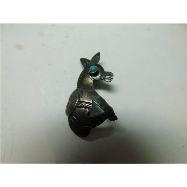STERLING AND TURQUOISE DONKEY BROACH, SIGNED