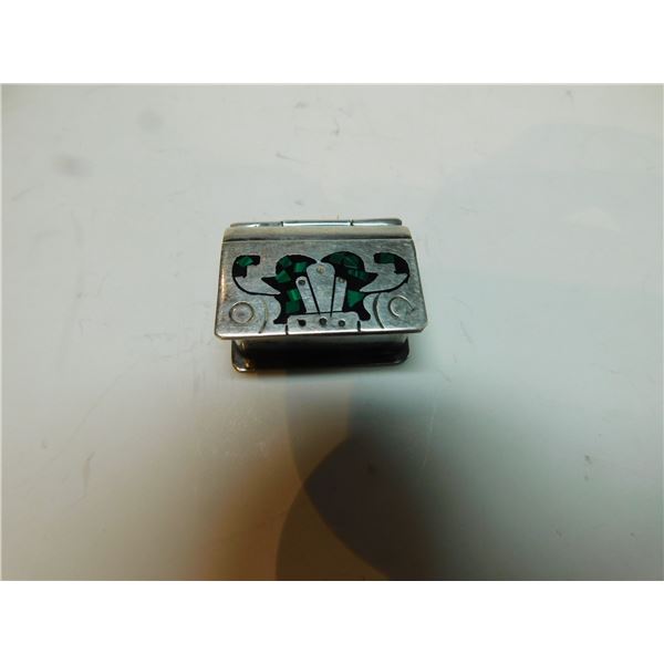 TURQUOISE AND STERLING VINTAGE PILL BOX, TL10 SIGNED 17G