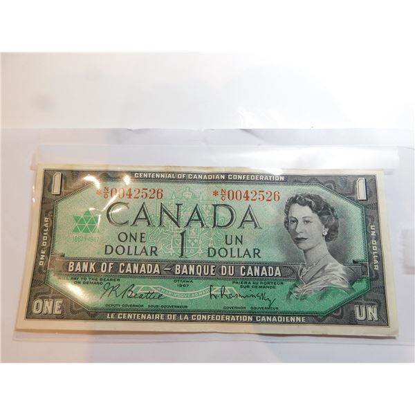 1967 ONE DOLLAR BILL ASTERIX REPLACEMENT NOTE