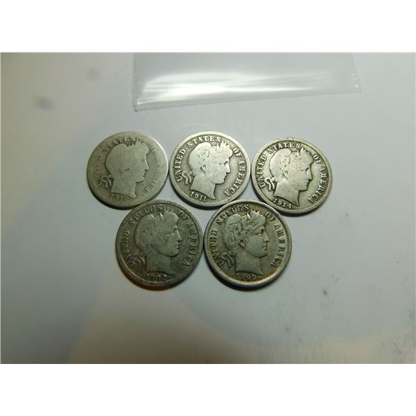 5-USA BARBER DIMES, SILVER