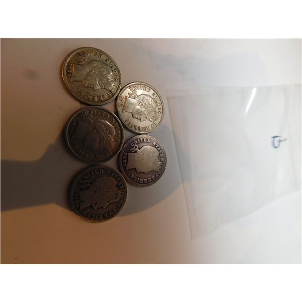 5-USA BARBER DIMES, SILVER
