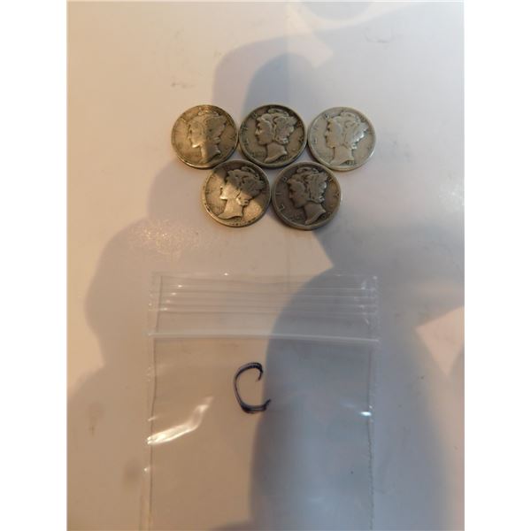 5-USA MERCURY HEAD DIMES, SILVER