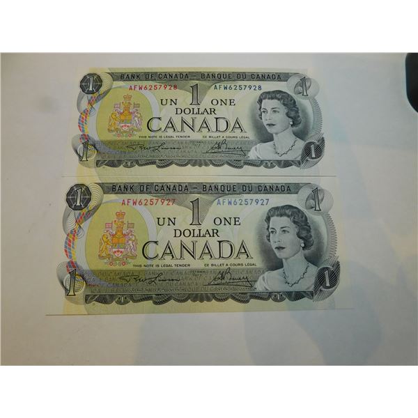 2-CONSECUTIVE NUMBER ONE DOLLAR BILLS 1973 ISSUE, UNC