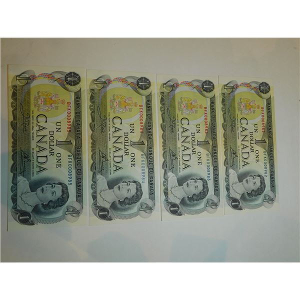 4-CONSECUTIVE NUMBER ONE DOLLAR BILLS 1973 ISSUE