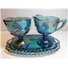 Image 1 : INDIANNA BLUE CARNIVAL GLASS, HARVEST, CREAM SUGAR ON PLATE