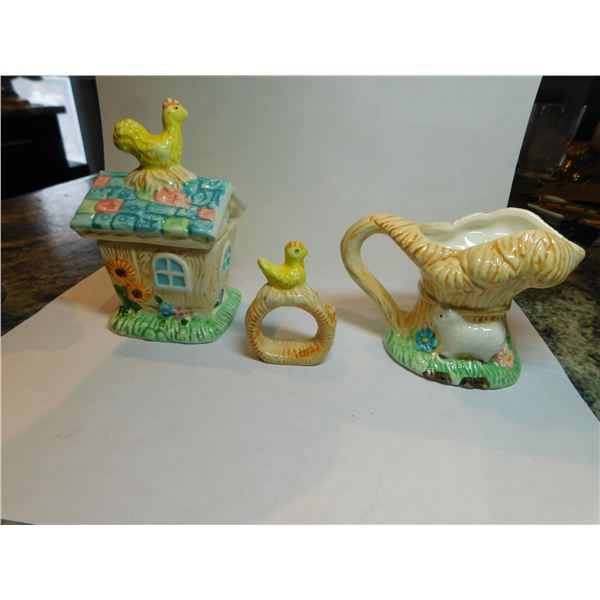 MERCURIES 1994 CREAM, SUGAR, AND NAPKIN RING, COUNRY FARM SERIES