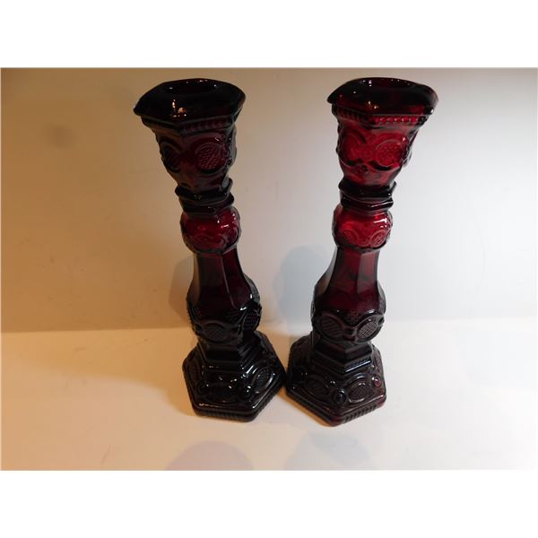 2-AVON RUBY RED CAPE COD CANDLE HOLDERS