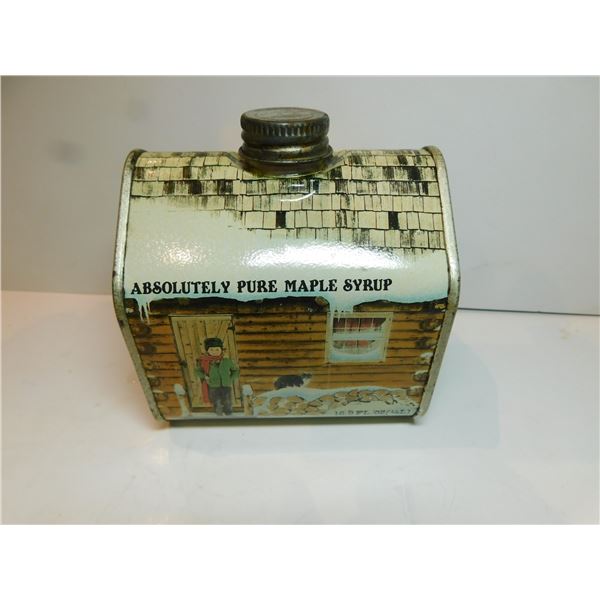 VINTAGE CABIN SHAPED MAPLE SYRUP TIN