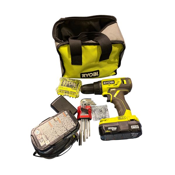 Ryobi ONE+ 18V P215 Cordless 1/2" Drill/Driver Kit with Bag, Batteries & Accessories