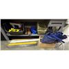 Image 1 : Group of warehouse supplies - Cable Protectors, Wire Bins, Work Boots, Tarps & Tote etc.