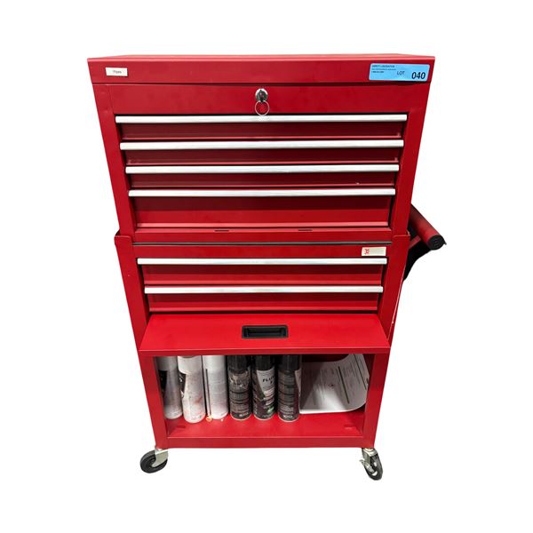 Red 2-in-1 Rolling 6-Drawer Tool Chest Combo w/ Bottom Cabinet (contents not included) - approx. 27i