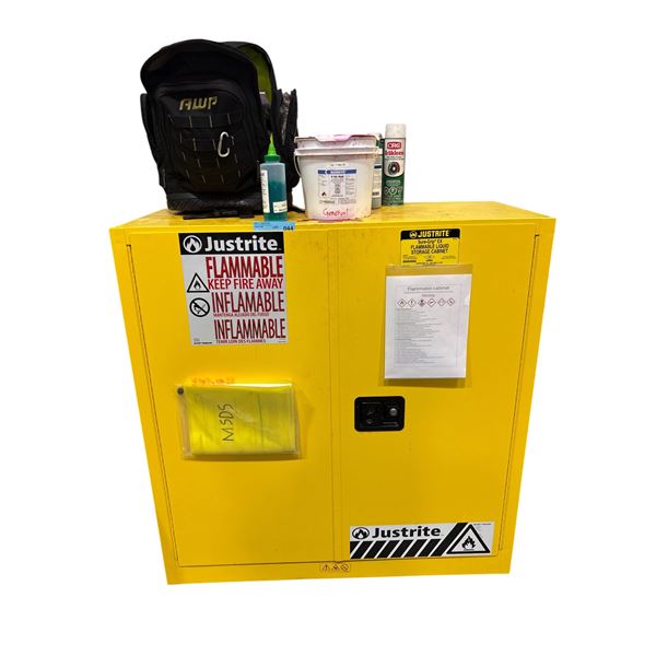 Justrite Sure-Grip EX 30-Gallon Flammable Safety Storage Cabinet w/ NDT Chemicals & Backpack - MSRP 