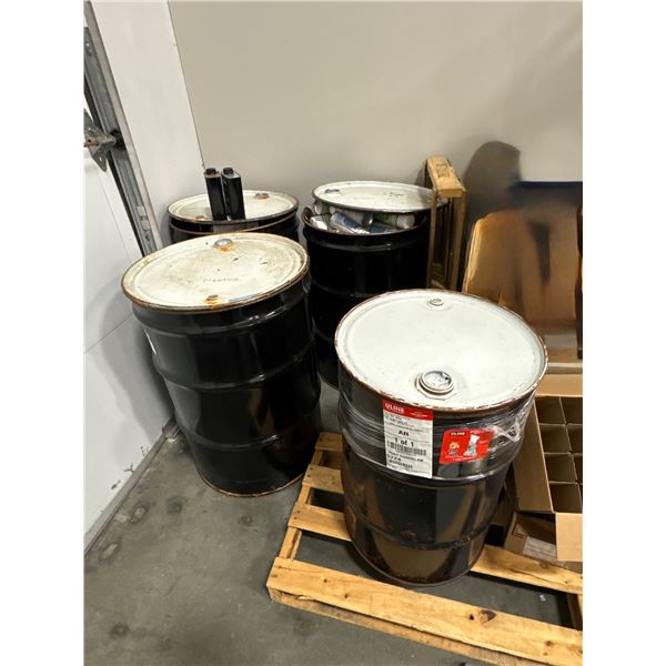 Lot of (4) Uline 55-Gallon Open-Top Black Steel Storage Drums (S-10758) - MSRP $824