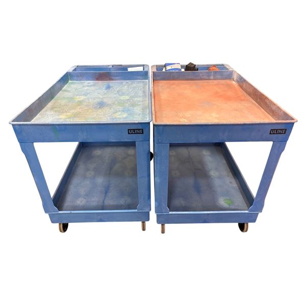 2pc Uline 2-Shelf Plastic Utility Service Carts (Blue)